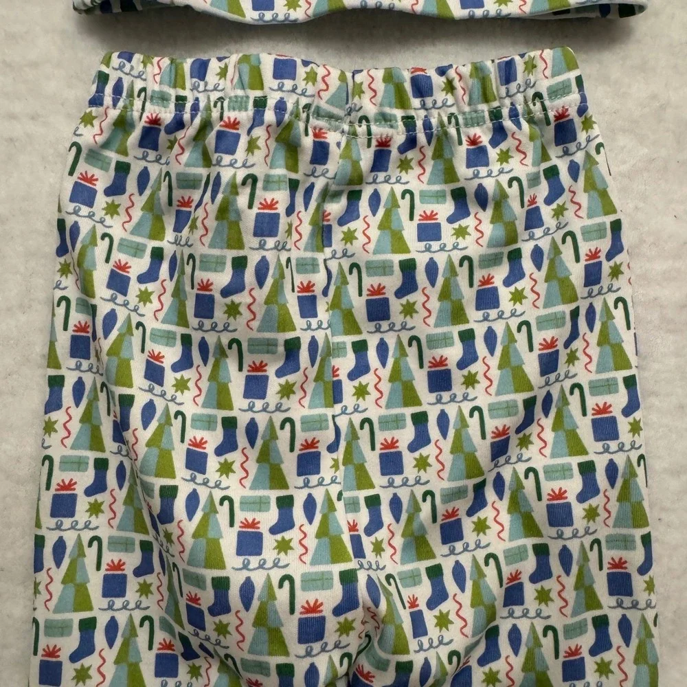 Lila and Hayes Kids Christmas Pajama Set‎ 100% Pima Cotton Blue Green 6-12M NWT